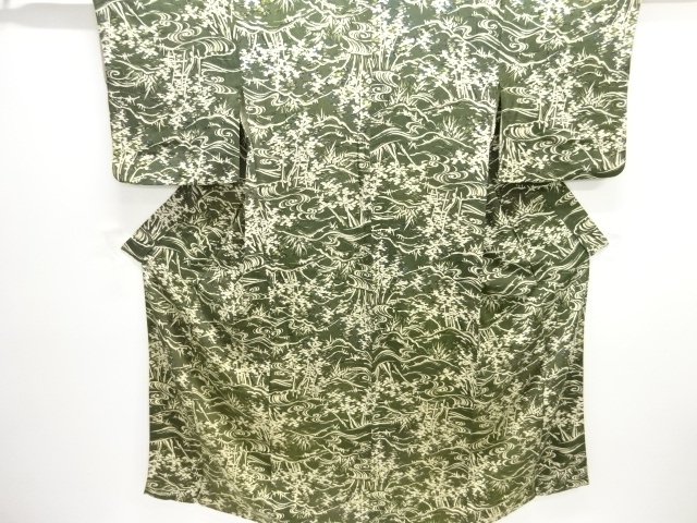 アンティーク　錦紗流水に草木模様着物